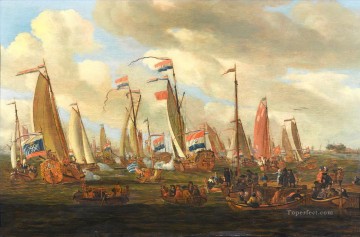 Landscapes Painting - battleships and junks